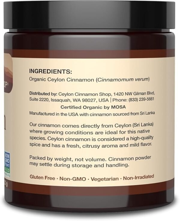Organic Ceylon Cinnamon (100% Certified) Powder, 8 Ounces - Image 2